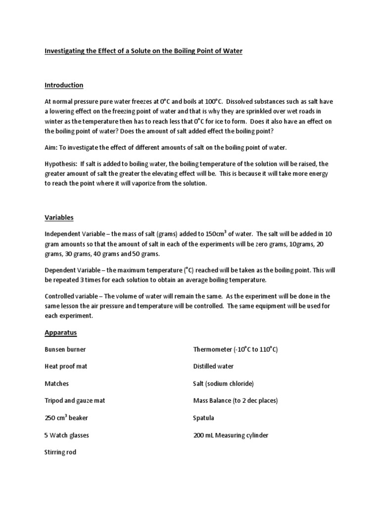 Boiling Point of Water PDF Sodium Chloride Water
