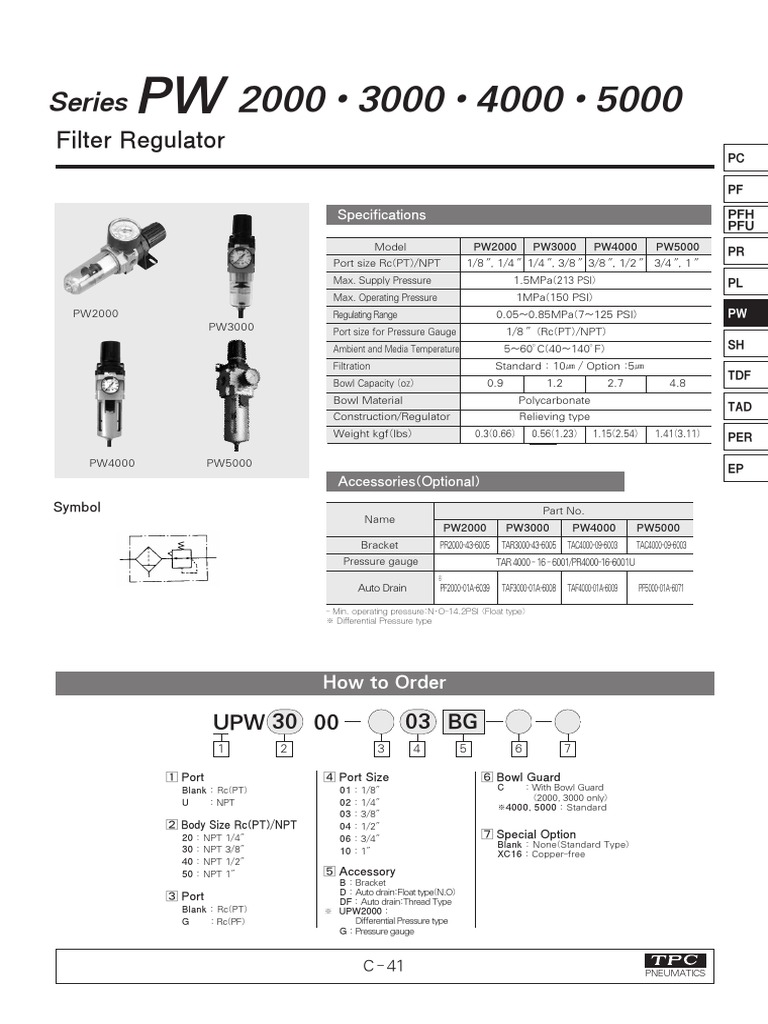 PW Series Filter Regulators Overview | PDF | Valve | Mechanical Engineering