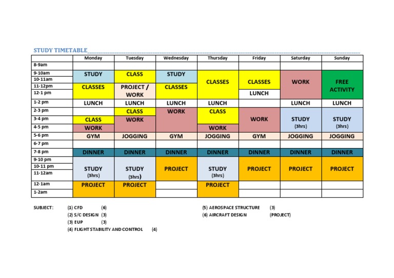 Engineering Students' Study Timetable | PDF