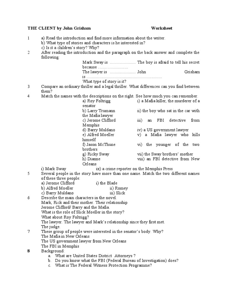 The Client: Key Characters and Themes | PDF | Violence