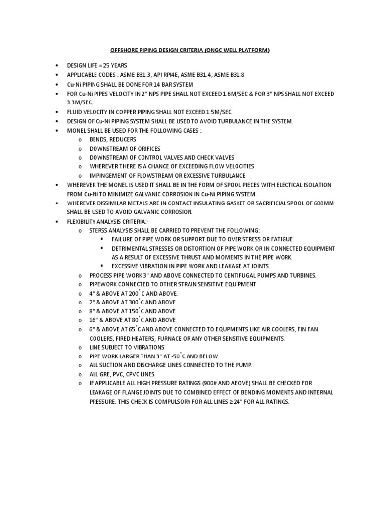 Offshore Piping Design Criteria Overview | PDF | Pipe (Fluid Conveyance ...