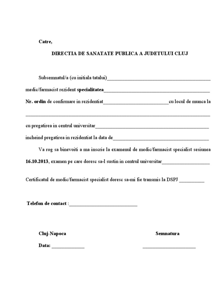 Cerere de Inscriere