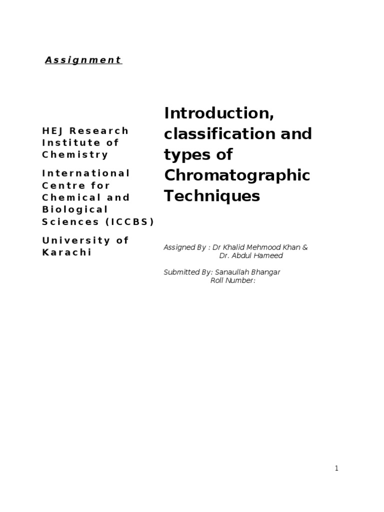 Chromatography, Classification, Principle of Working and Selected