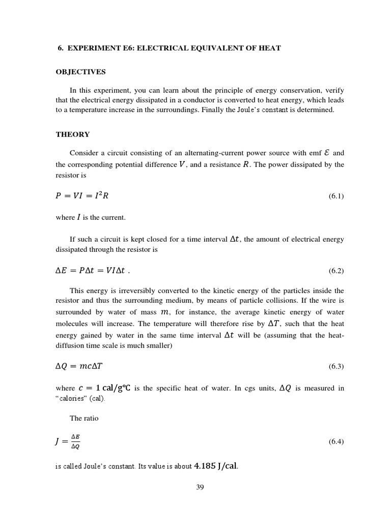 Electrical Equivalent of Heat PDF Heat Voltage