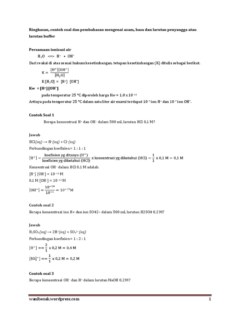 Ringkasan Asam Basa Buffer Soal Dan Pembahasan