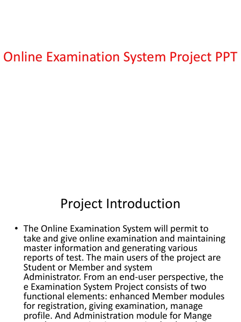 Online Examination System Project Overview | PDF | Computers