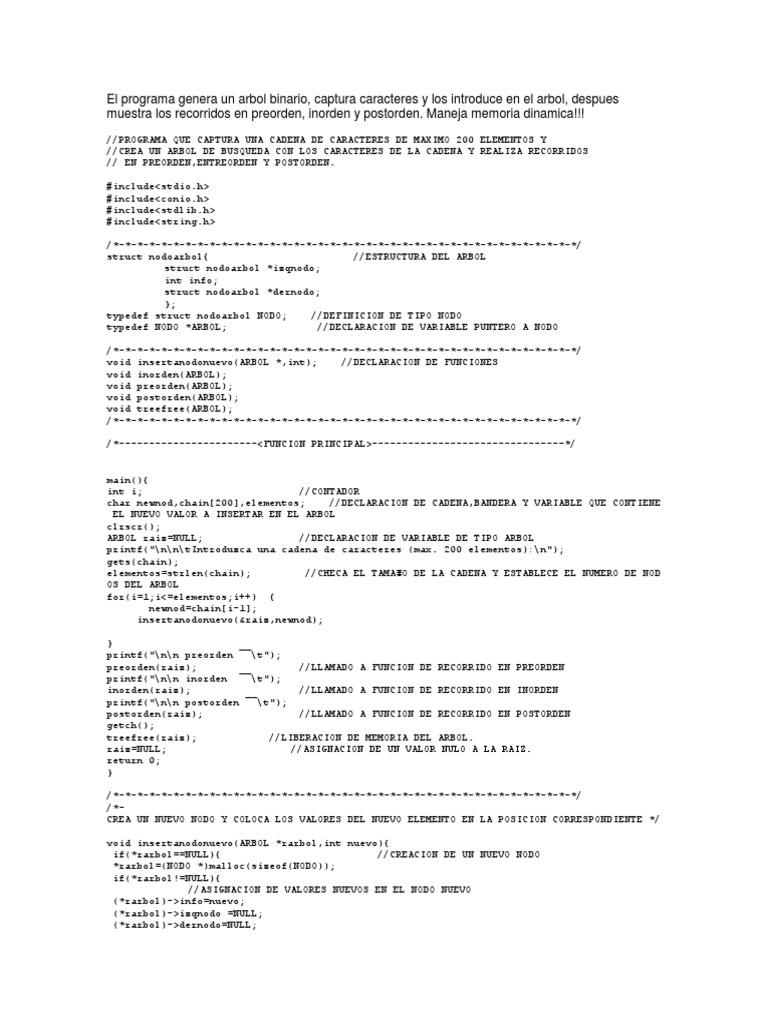 Generador de Árbol Binario en C | PDF | Algoritmos y Estructuras de ...