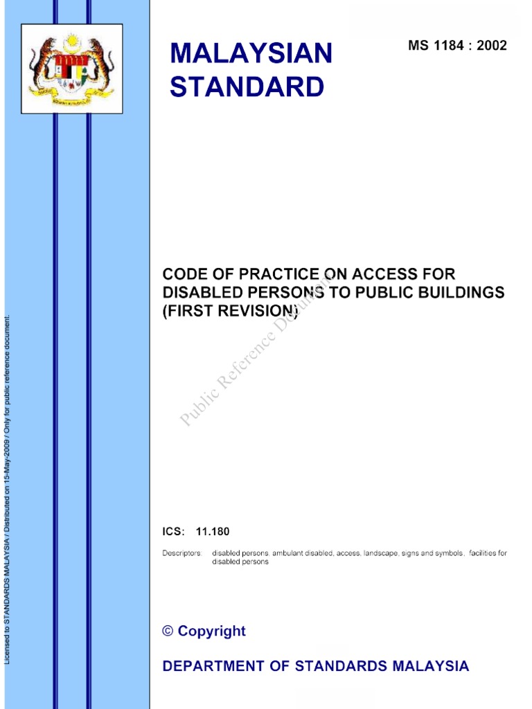 Ms 1184 02 1 Code Of Practice On Access For Disabled Person To Public Buildings Pdf