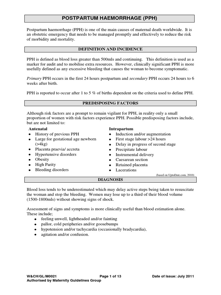 WCHGLM0021 Post Partum Haemorrhage Aug 2012 | PDF | Childbirth ...