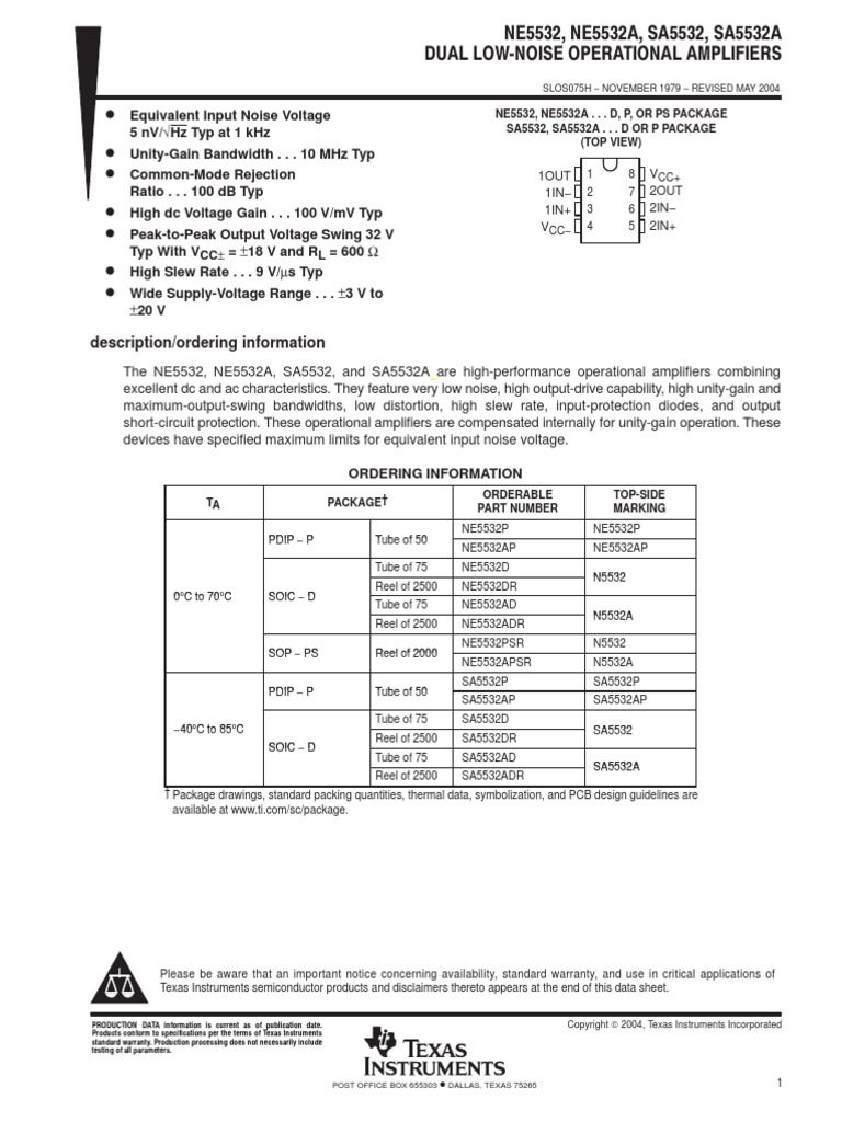 Datasheet NE5532AP | PDF | Science & Mathematics | Computers