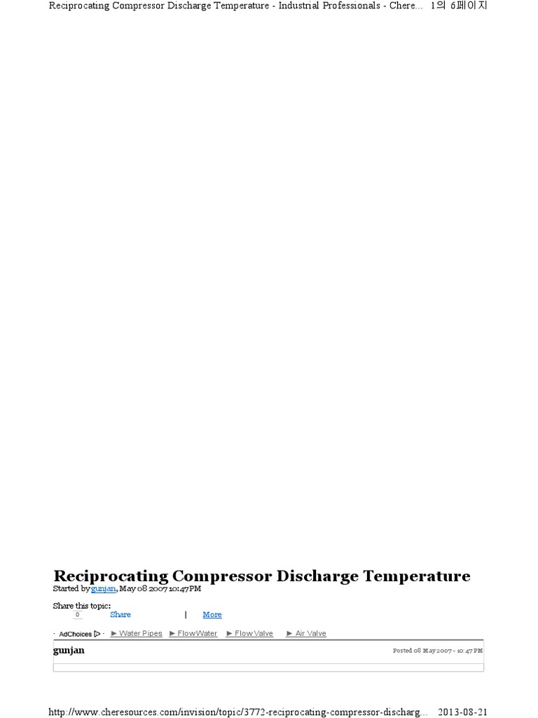Reciprocating Compressor Discharge Temperature PDF Gas Compressor