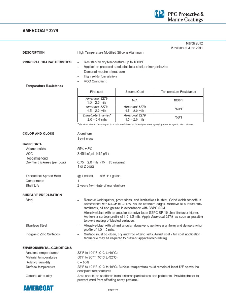 Amercoat 3279 Datasheet | PDF | Paint | Atmosphere Of Earth
