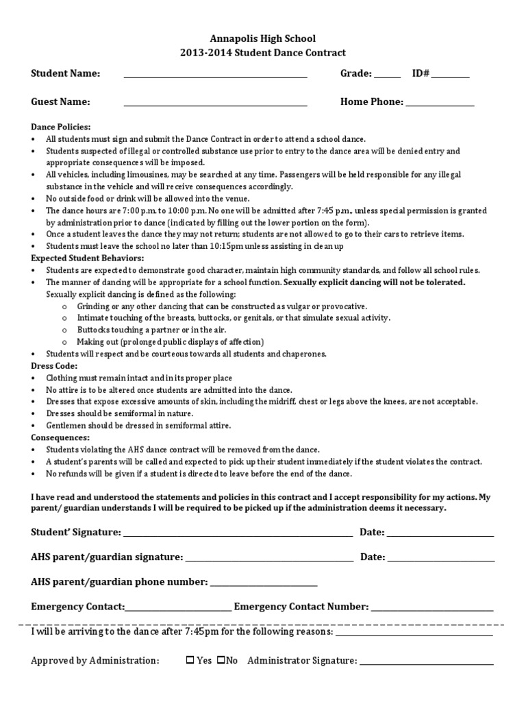 Annapolis High School Dance Contract | PDF | Clothing | Government