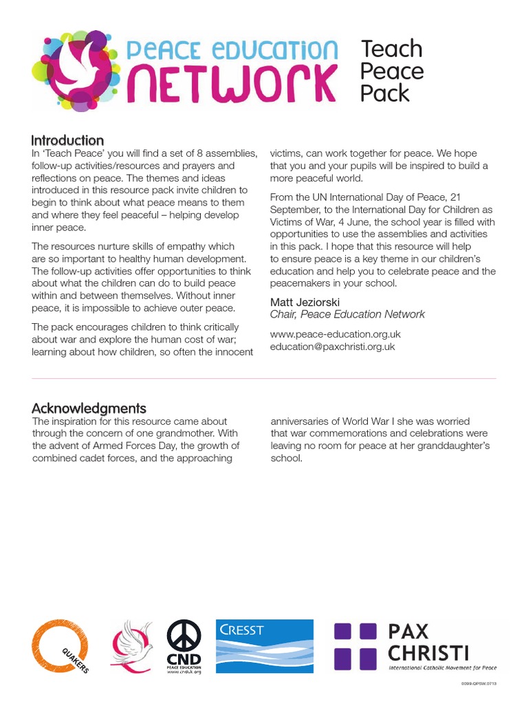 Teach Peace Resource Pack for Schools | PDF | Peace | Prison