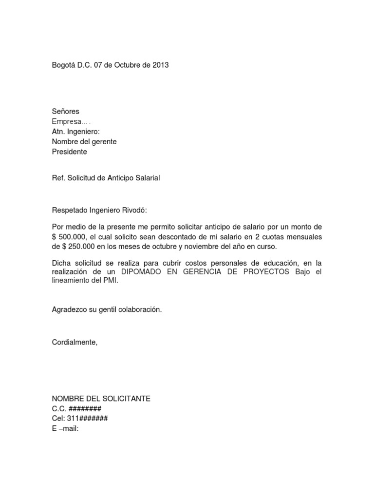 Carta De Anticipo Salarial