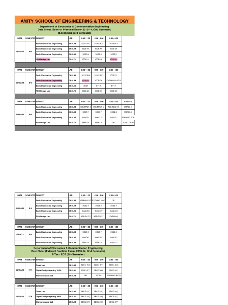 4249bb Tech Ece Practical Exam Schedule | Electronics | Electronic