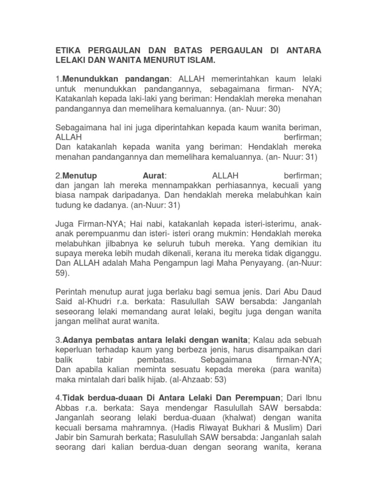 Etika Pergaulan Dan Batas Pergaulan Di Antara Lelaki Dan Wanita Menurut Islam Pdf