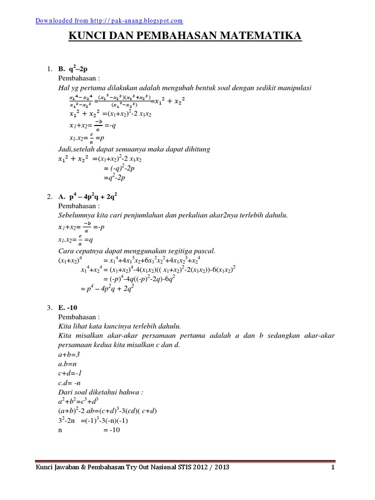 Kunci Try Out Usm Stis 2012 2013