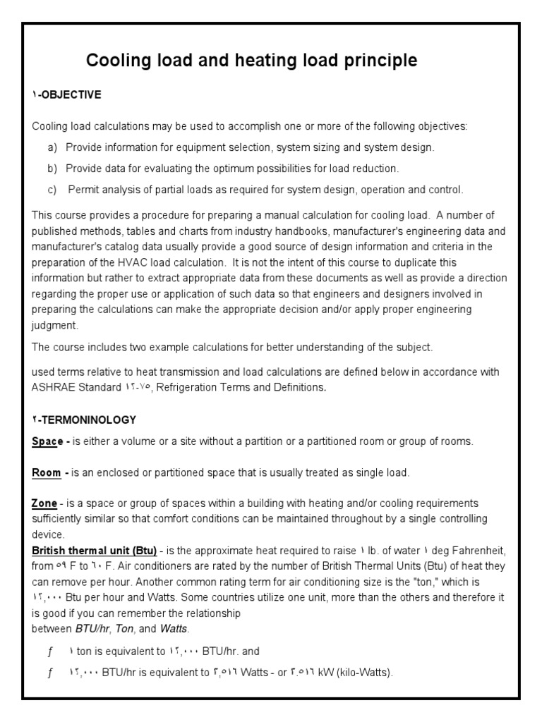 Cooling Load and Heating Load Principle PDF Hvac Air Conditioning