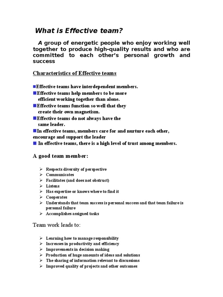 Characteristics of Effective Teams | PDF
