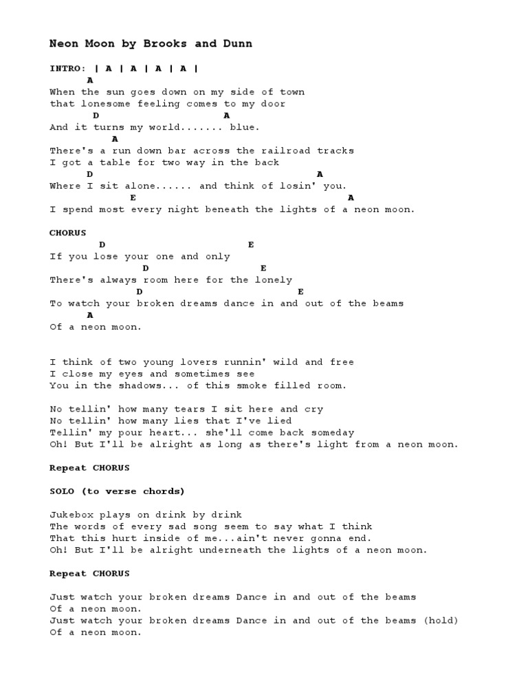 Neon Moon Lyrics and Chords | PDF