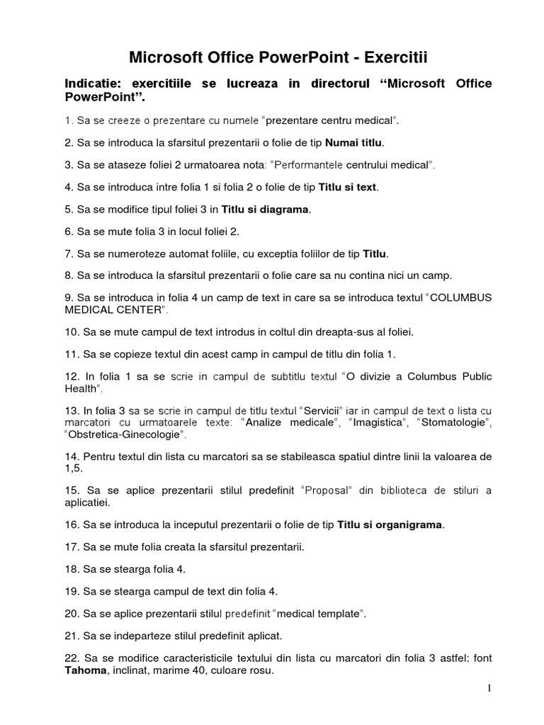 Microsoft Office PowerPoint - Exercitii | PDF