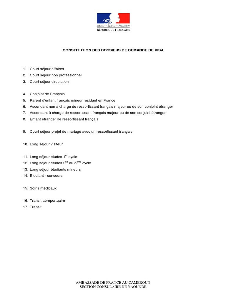 Formulaire De Demande De Visa Long Séjour Conjoint Français A Fournir Visas FRANCE | PDF | Visa (Document) | Passeport