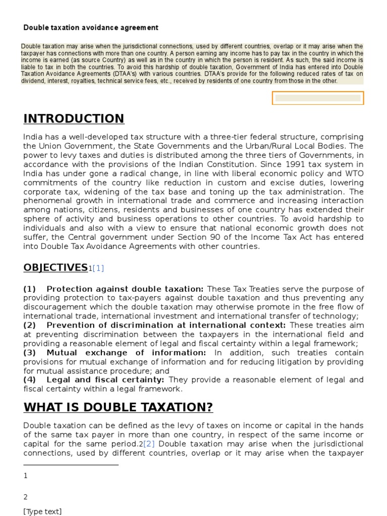 Double Taxation Avoidance Agreement Double Taxation Tax Treaty