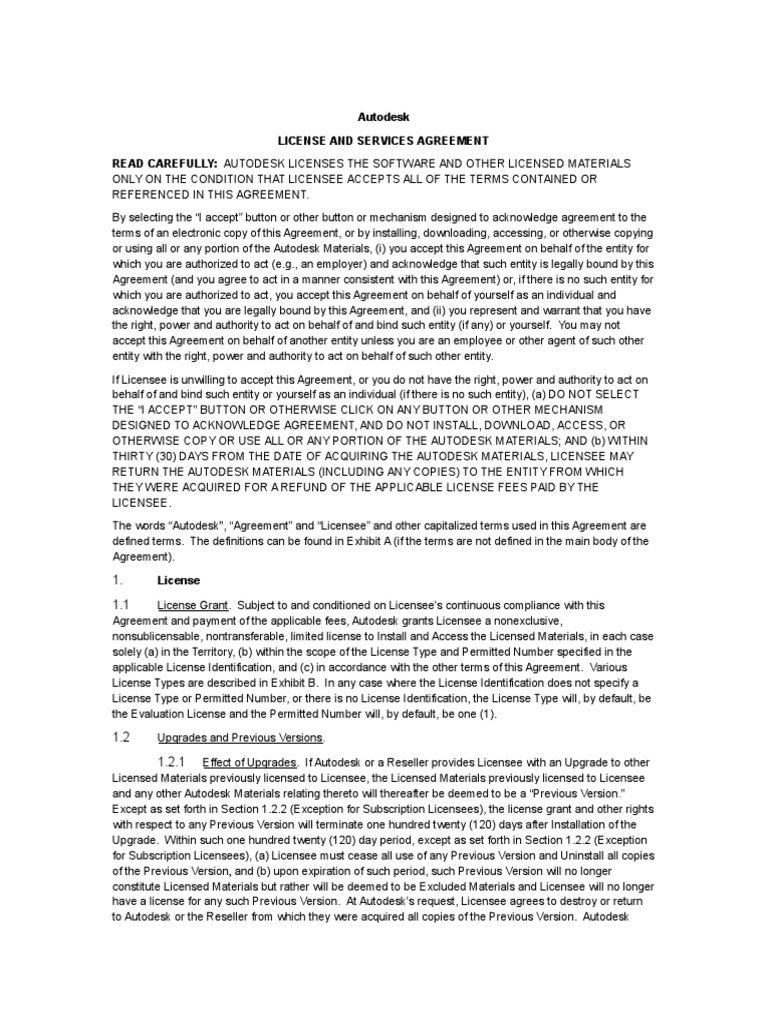 Autodesk License and Services Agreement Read Carefully: Autodesk ...
