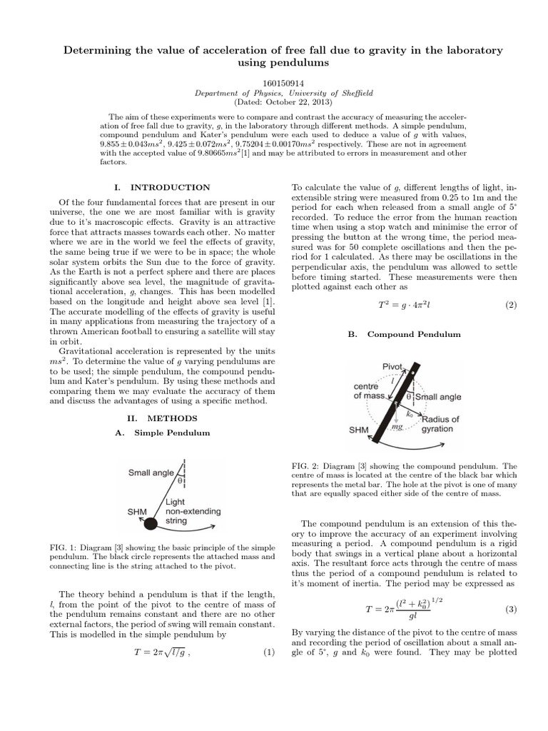 Measuring Gravity with Pendulums | PDF | Pendulum | Gravity