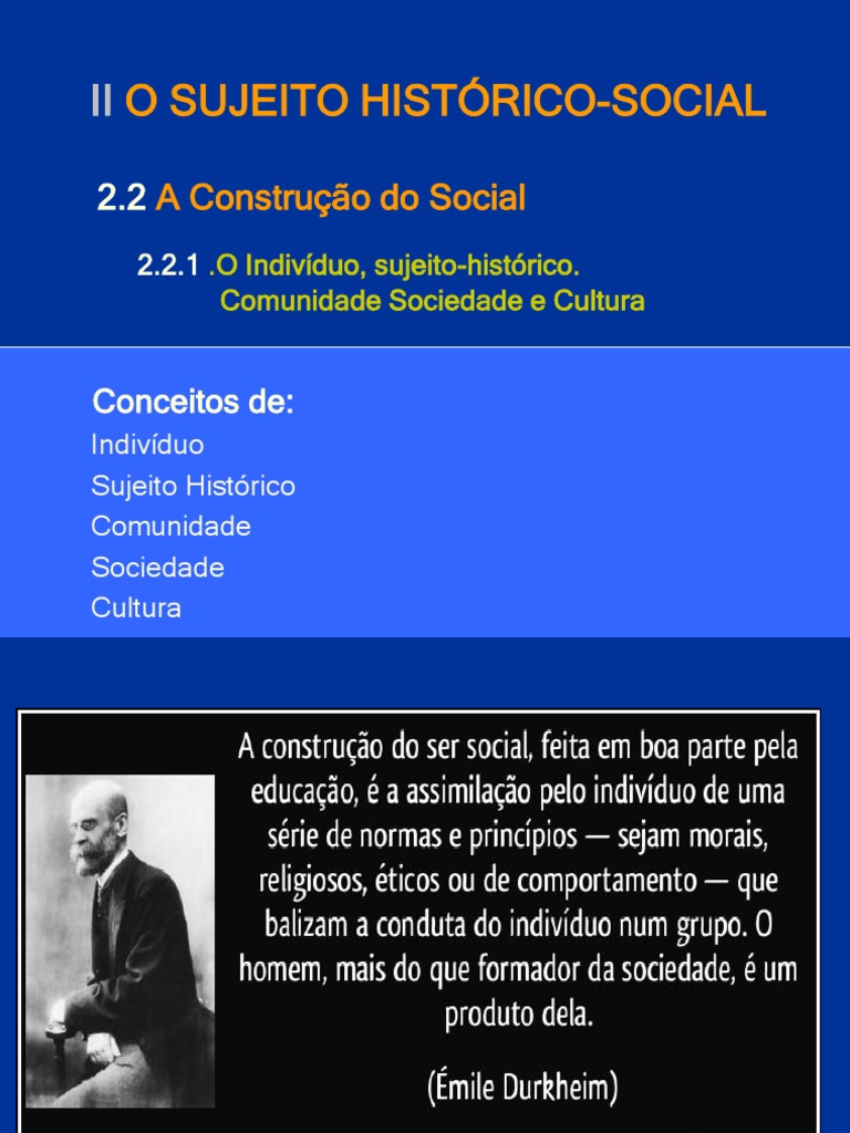 Construção do Social e Sujeito Histórico | PDF | Sociedade | Sociologia