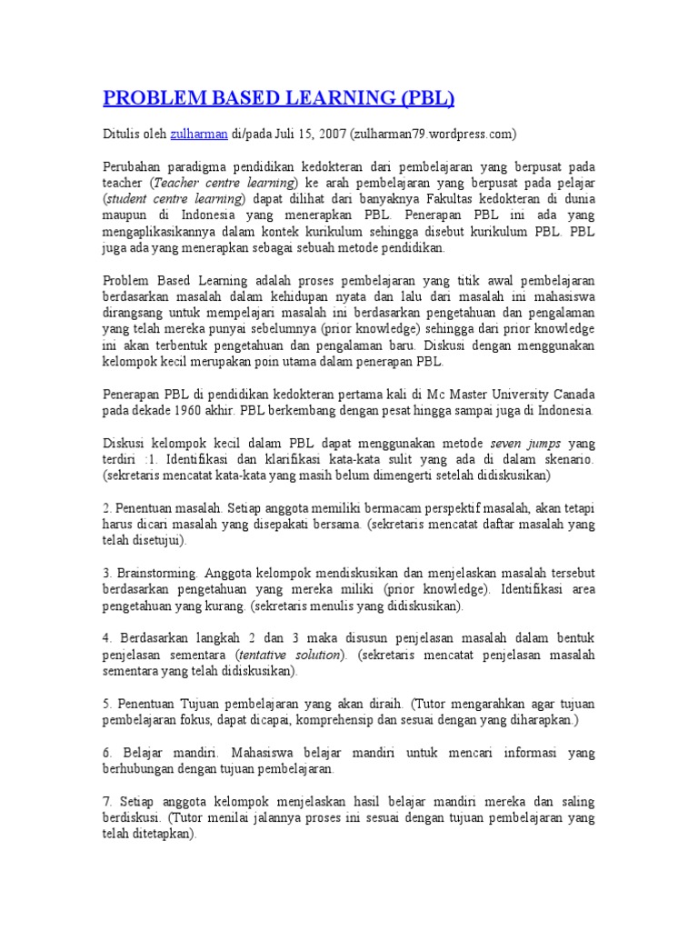 Problem Based Learning