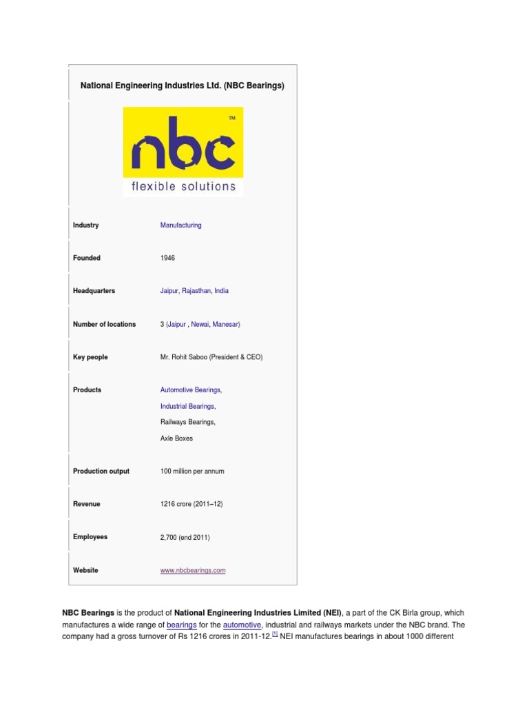 National Engineering Industries LTD PDF Industries Manufacturing