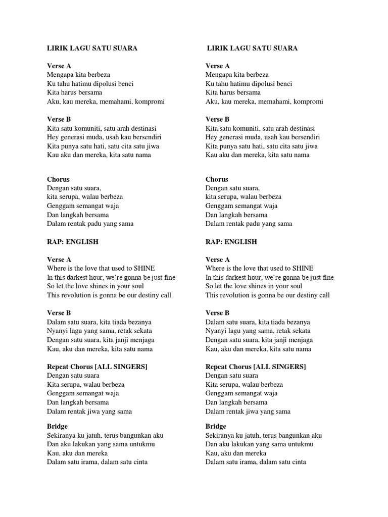 Lirik Lagu Satu Suara Pdf