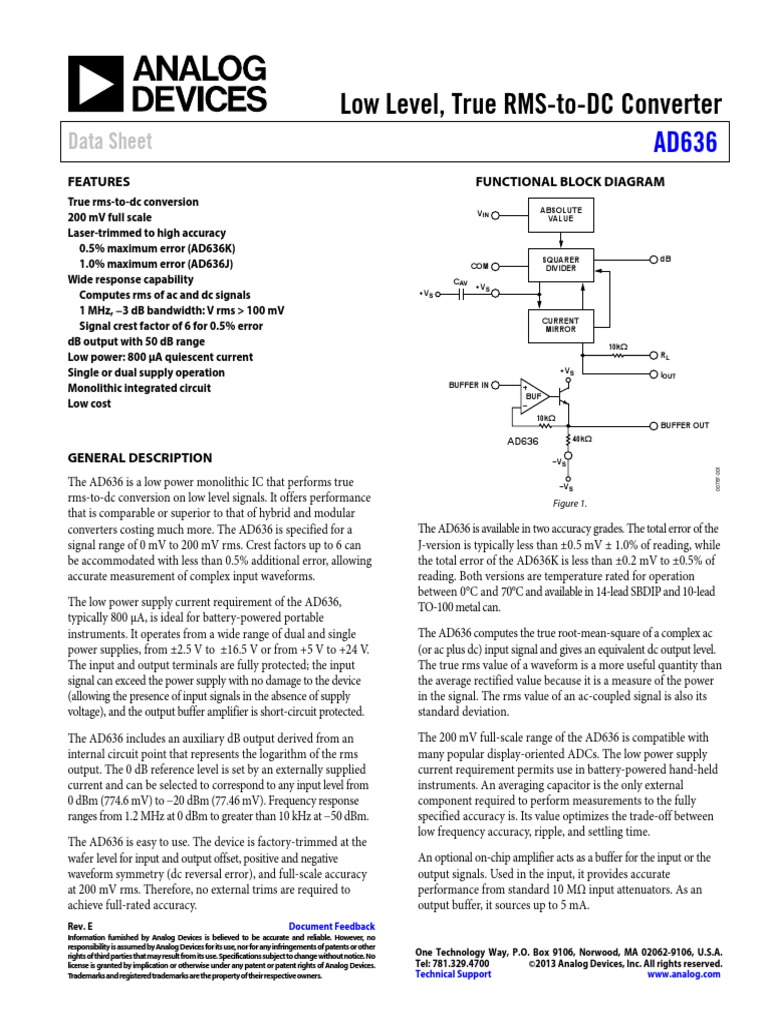AD636 PDF Root Mean Square Amplifier