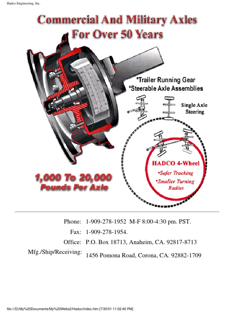 Hadco Engineering Product Overview | PDF | Axle | Tire