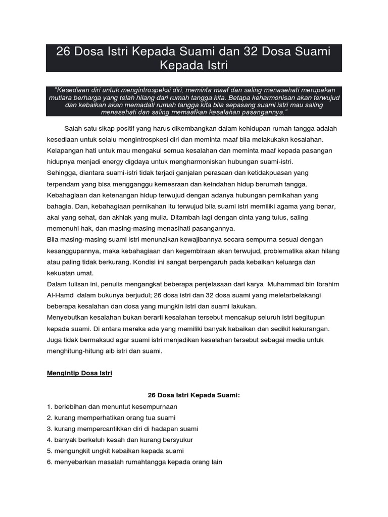 Waspada Ini 10 Dosa Suami Kepada Istri Hidayatuna