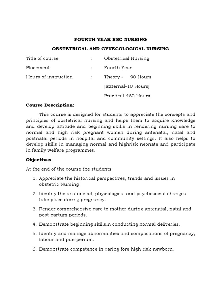 BSc Nursing 4th Year OBG Syllabus Overview | PDF | Obstetrics | Childbirth