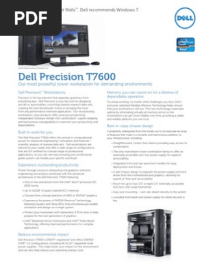 Dell Precision T7600 Spec Sheet 2 Solid State Drive Intel