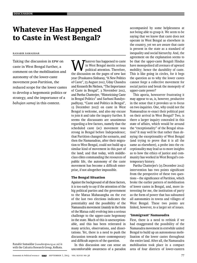 Caste Dynamics in West Bengal | PDF | Partition Of India | Dalit