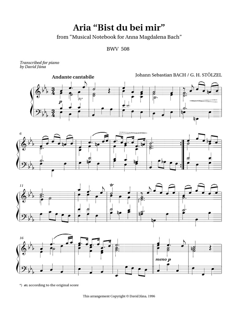 Bach Aria Bist Du Bei Mir Bwv 508