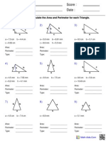 Name: Teacher: Date: Score:: Identify and Calculate The Area and Perimeter For Each Triangle