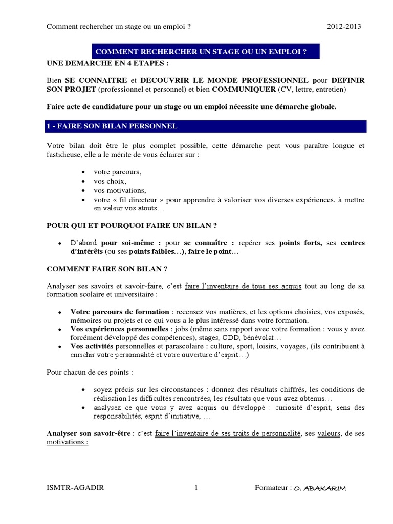 Comment Chercher Un Stage Ou Un Emploi Recherche D Emploi