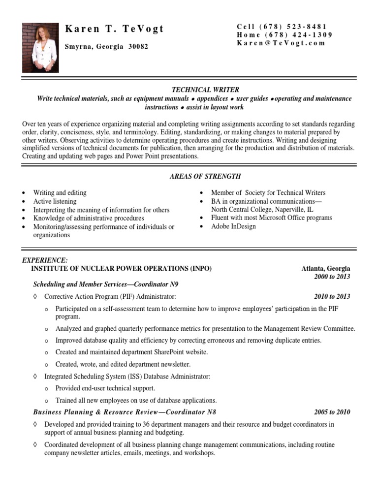 EntryLevel Technical Writer in Atlanta GA Resume Karen TeVogt