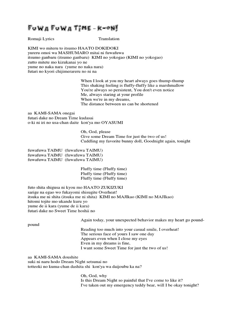 Fuwa Fuwa Time Lyrics K On Pdf