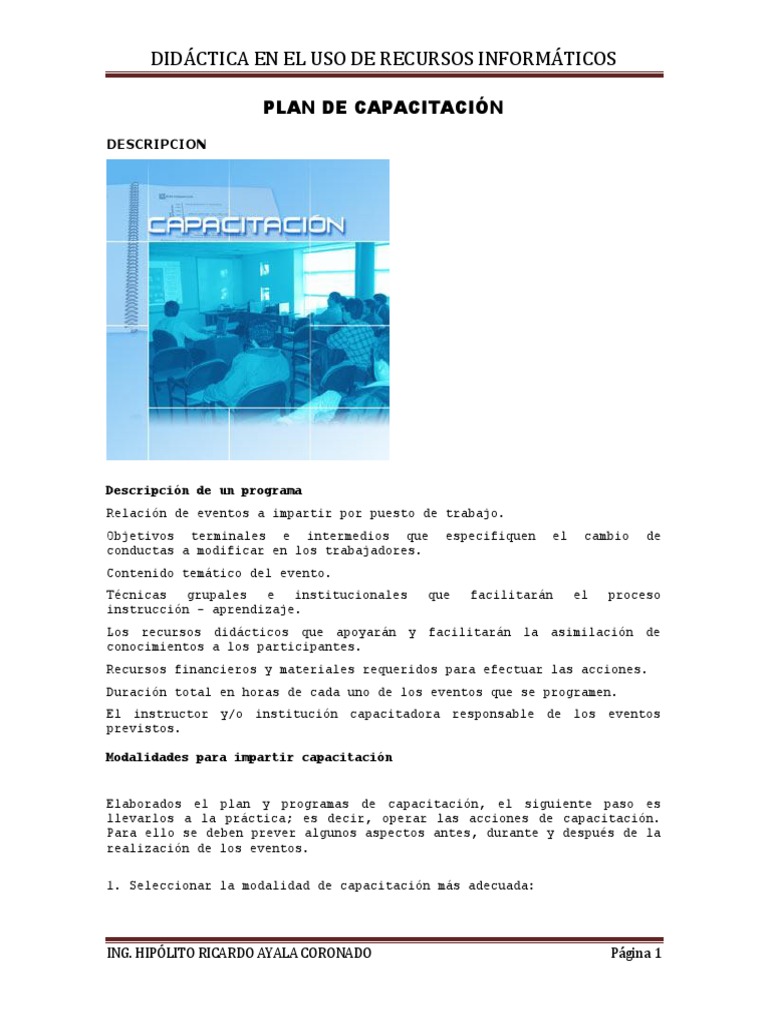 Ejemplo de Plan de Capacitación RRHH | PDF | Recursos humanos ...