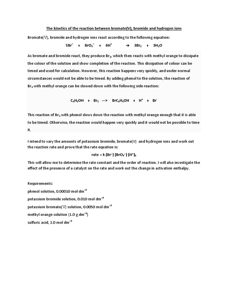 Investigating the Effect of Varying Reactant Concentrations on the Rate