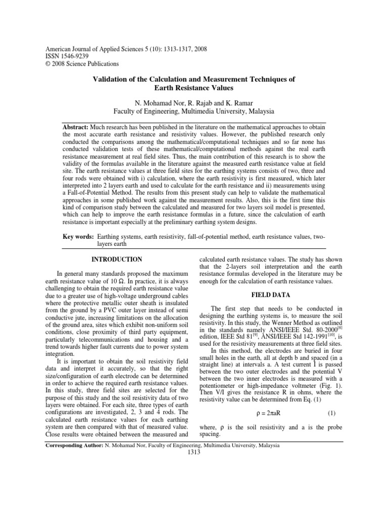 Validation of The Calculation and Measurement Techniques of Earth