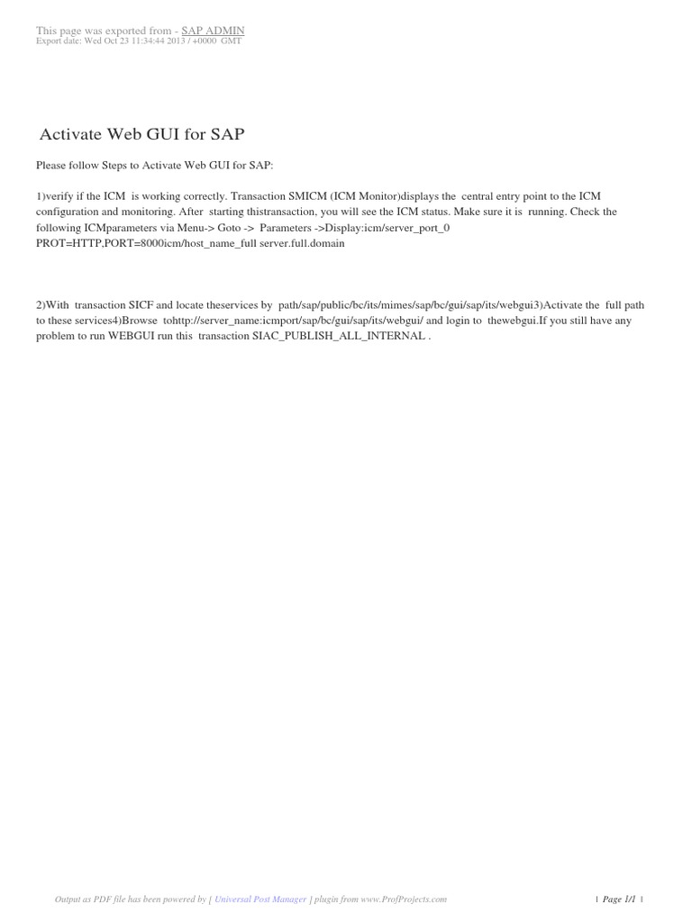 Activate SAP Web GUI Guide | PDF