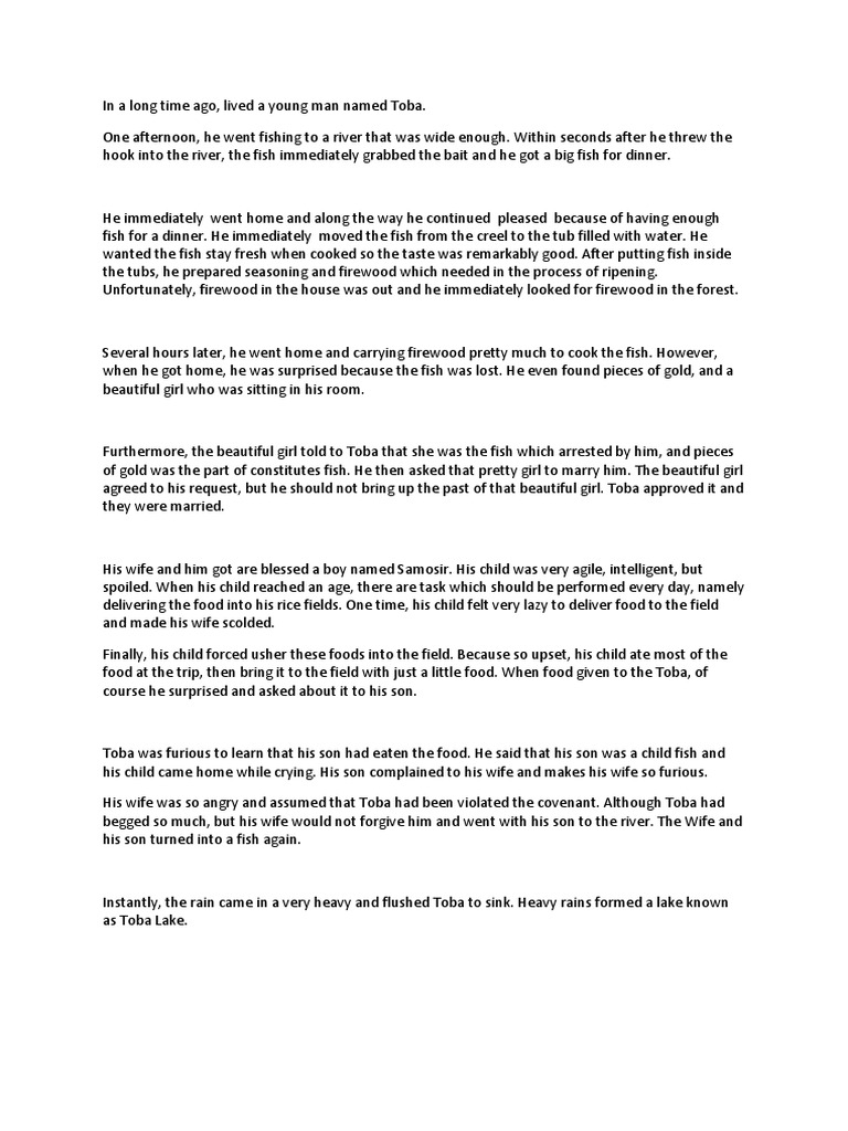 Legenda Danau Toba Dalam Bahasa Inggris